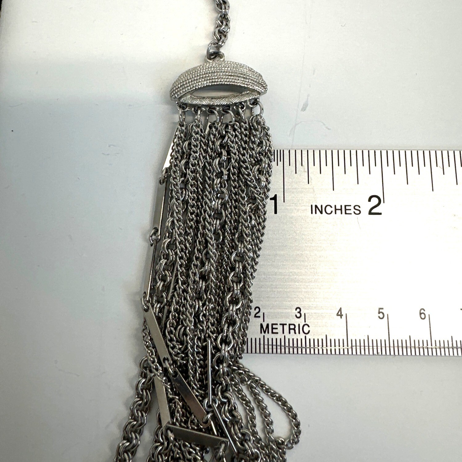 Women’s Silver Tone Multi Layer Bib Chain Necklace – 17in