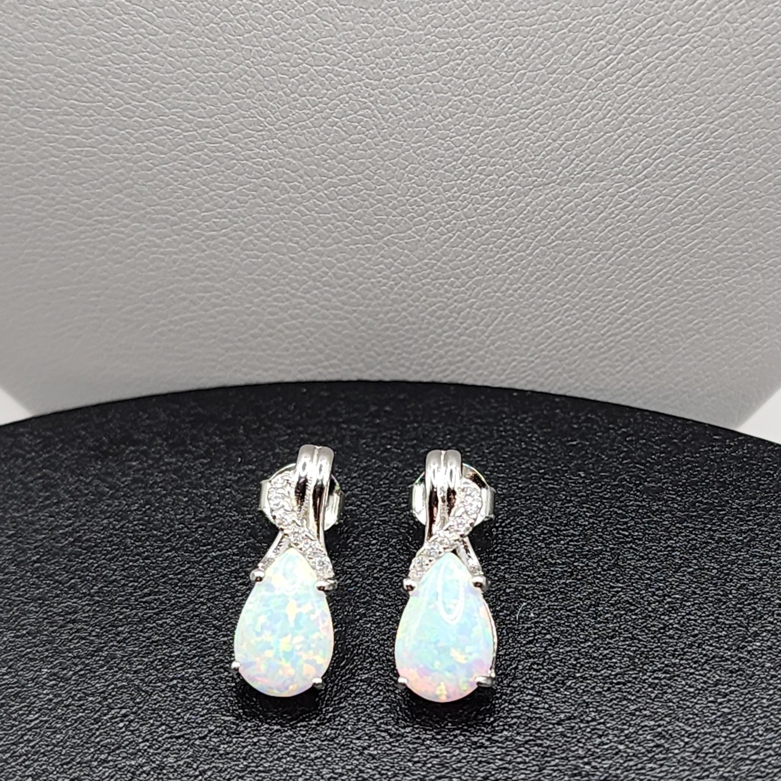 925 NEW Sterling Silver Pendant &Earrings Set Lab Created Opals &CZ