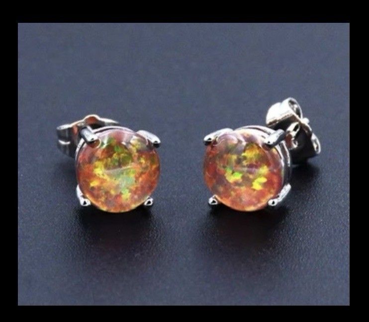 DEAL! Stunning Orange Fire Opal Necklace, Earrings, & CZ Halo Ring Size 9 Set