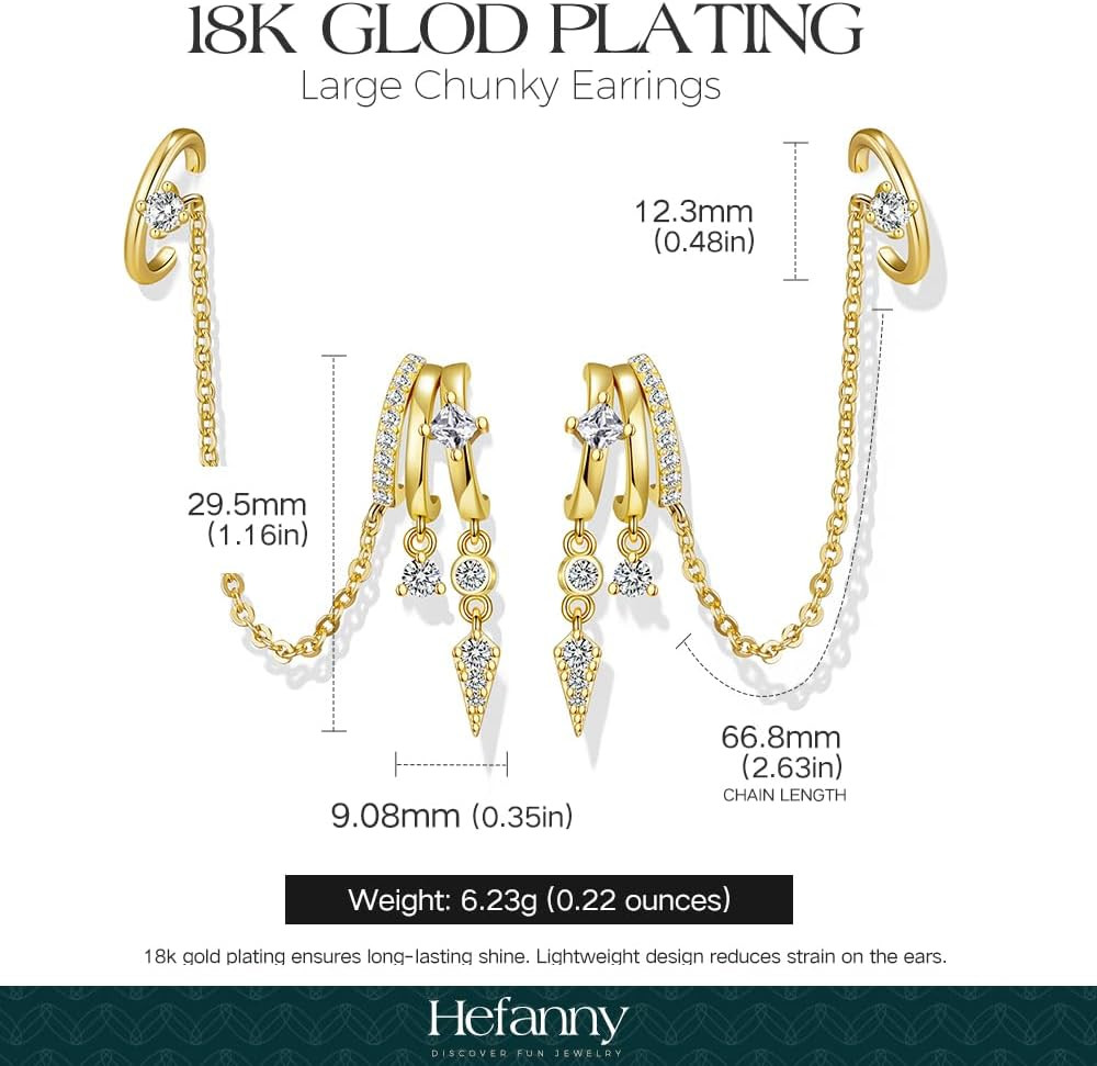 Triple Huggie Stacked Earrings for Women Gold Chain Drop Dangle Earrings Cute St