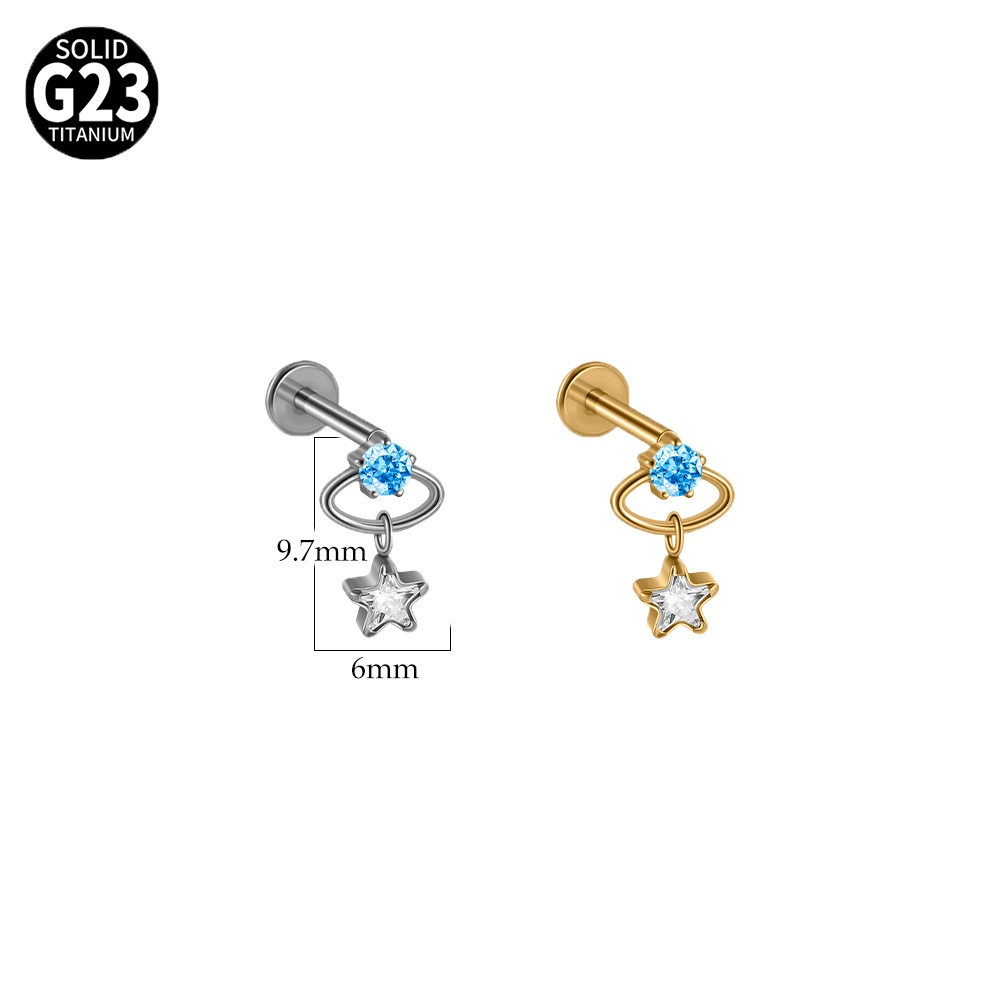 G23 Titanium Cartilage Stud Earring 16G Star/Chain Drop Labret Stud Ear Piercing