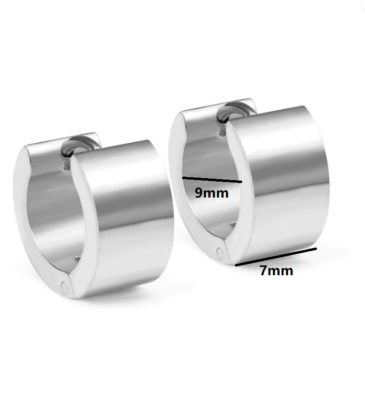 316L Stainless Steel 7mm Wide Band Silver Hoop Huggie Earrings Men Women 7x9mm