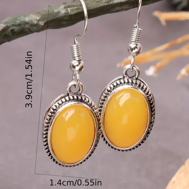 Vintage Style Yellow Drop Dangle Oval Shaped Earrings Fashion Jewelry Gift New