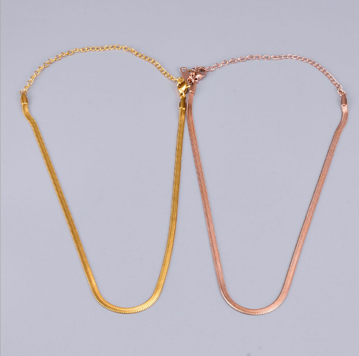 Women Stainless Steel Snake Chain Necklace Clavicle Blade Choker 13-16.5″ PE44