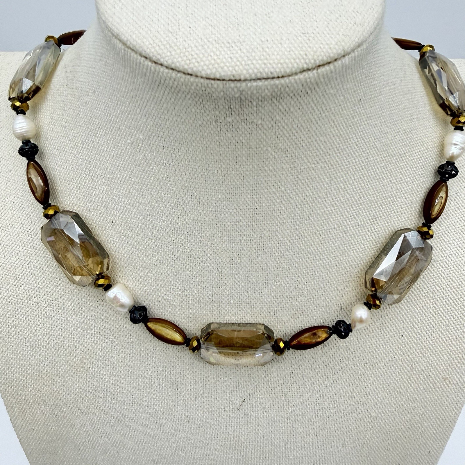 Vtg Sterling Silver Pearl Crystal Necklace Signed Donna Dresler Statement