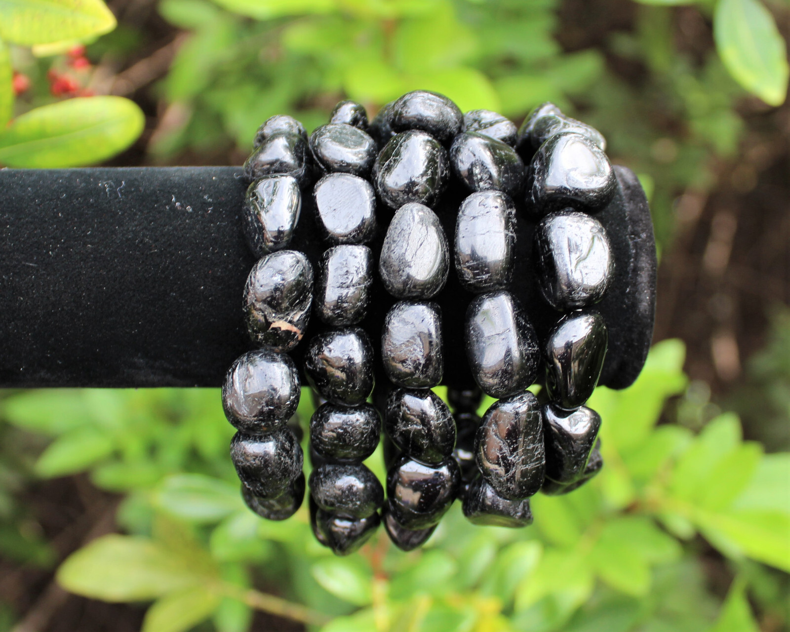 Black Tourmaline Tumbled Gemstone Bracelet 6-8 mm Nuggets (Stretch Bracelet)