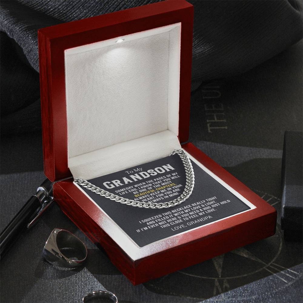 To My Grandson Cuban Link Chain Necklace from Grandpa Birthday Graduation Gift