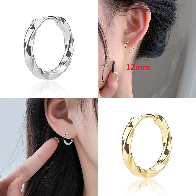 Women Girl 316L Stainless Steel Silver Gold Twisted Huggie Hoop Earrings AC1