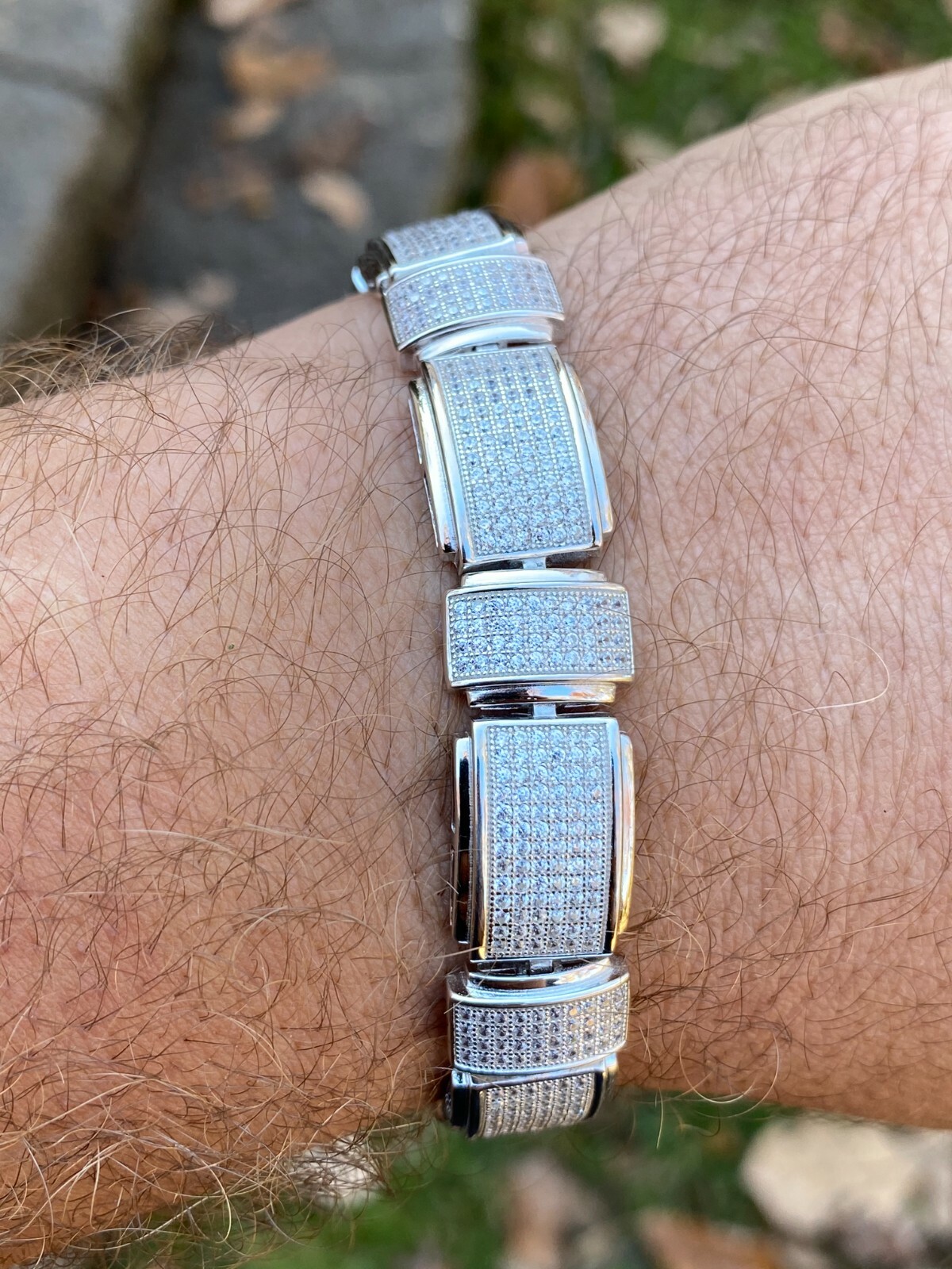 Mens Real Solid 925 Sterling Silver CZ HipHop Custom Flooded Out Bracelet 12mm