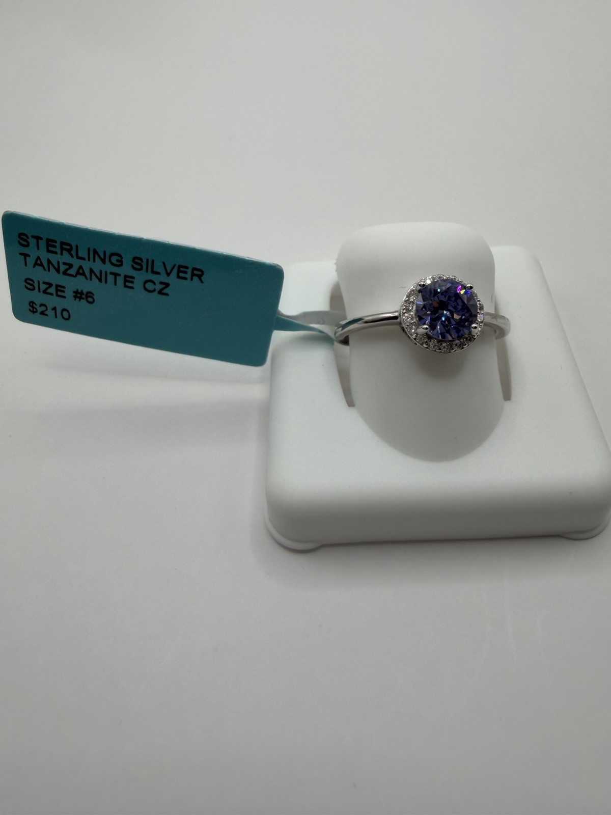 925 Sterling Silver tanzanite Round CZ Halo Setting Ring w/ CZ Accents Size 6