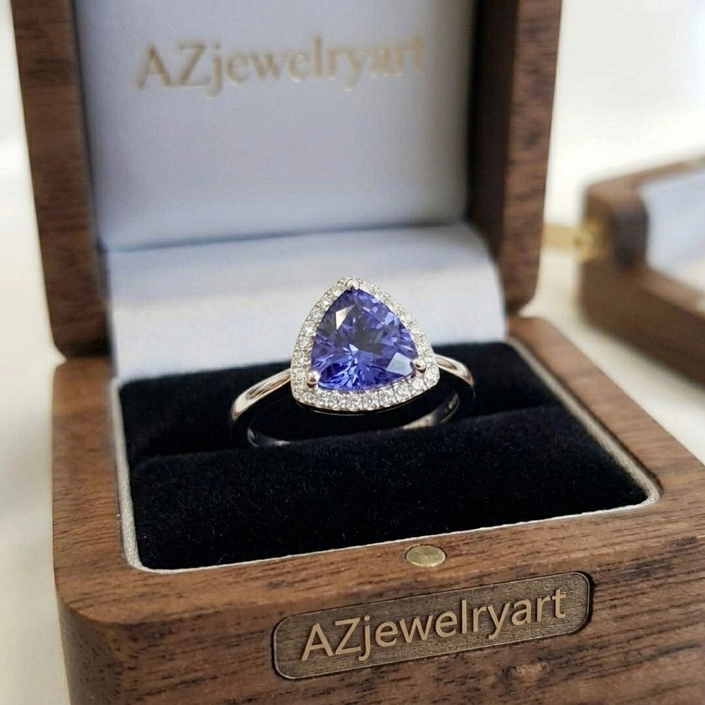 Trillion Cut Tanzanite Ring 925 Sterling Silver Women’s Engagement Ring.