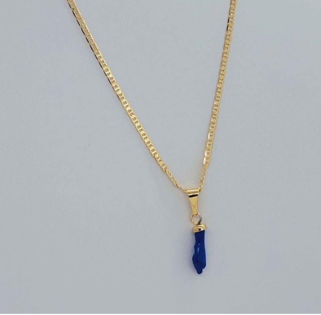 Blue Azabache Figa Necklace – 18K Brazilian Gold Filled Protection Charm