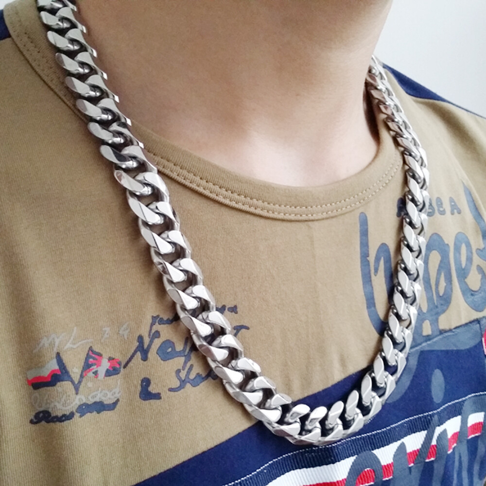 8″-40″ Top 316L Stainless Steel Heavy Link Silver Curb Cuban Chain Men Necklace