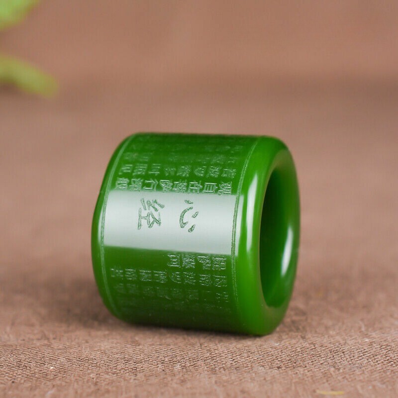 New Natural Green Jade Ring Men Thumb Buddhism Heart Meridian Ring