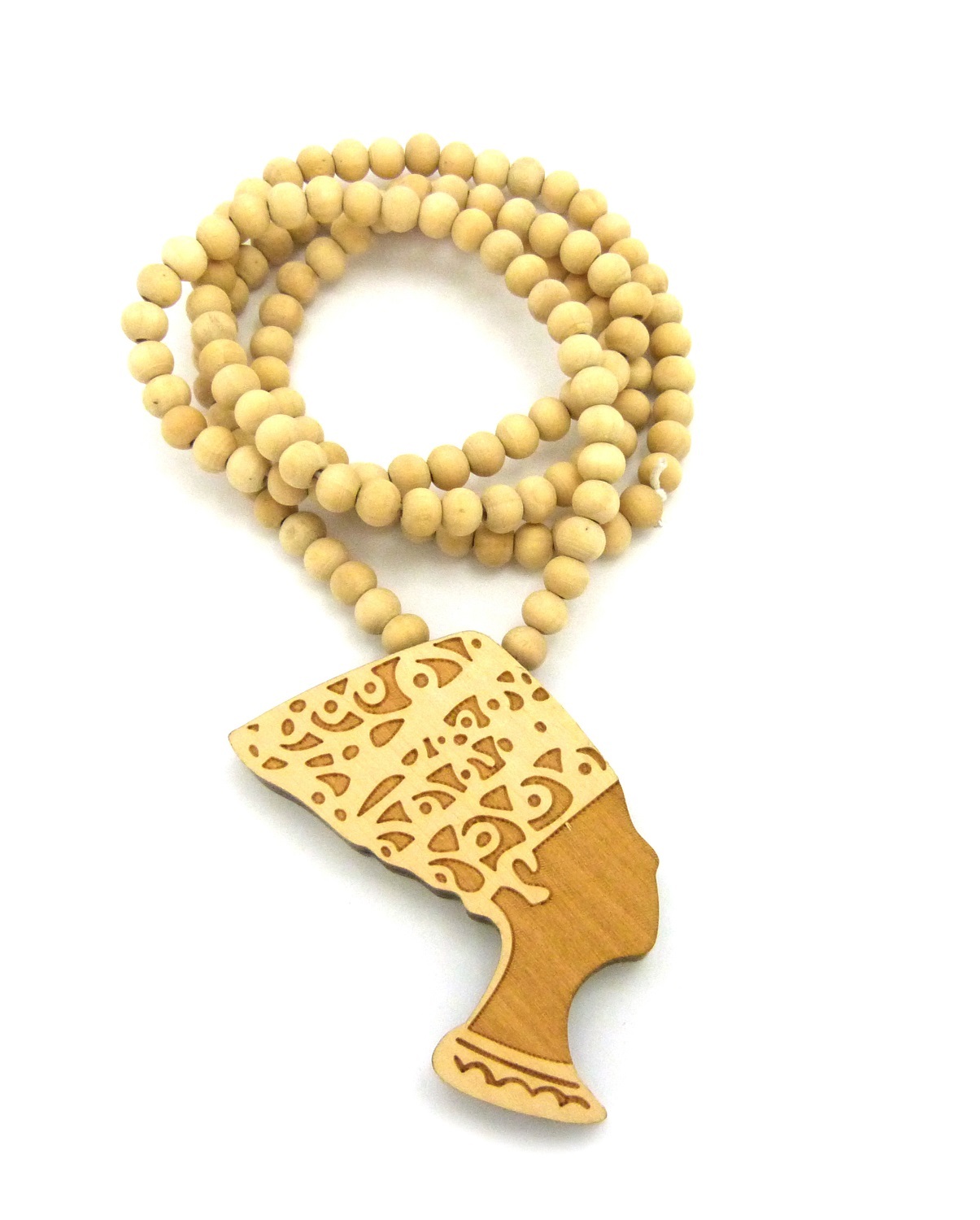NEW QUEEN NEFERTITI GOOD QUALITY WOOD PENDANT 8mm/36″ WOODEN BEAD NECKLACE XJ94
