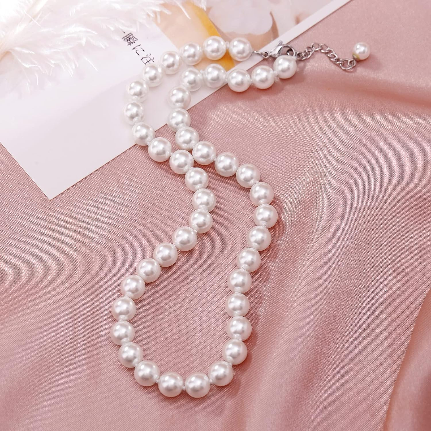 White 8Mm Faux Hand Knotted Glass Imitation Pearls Necklace Earring Jewelry 3 Se