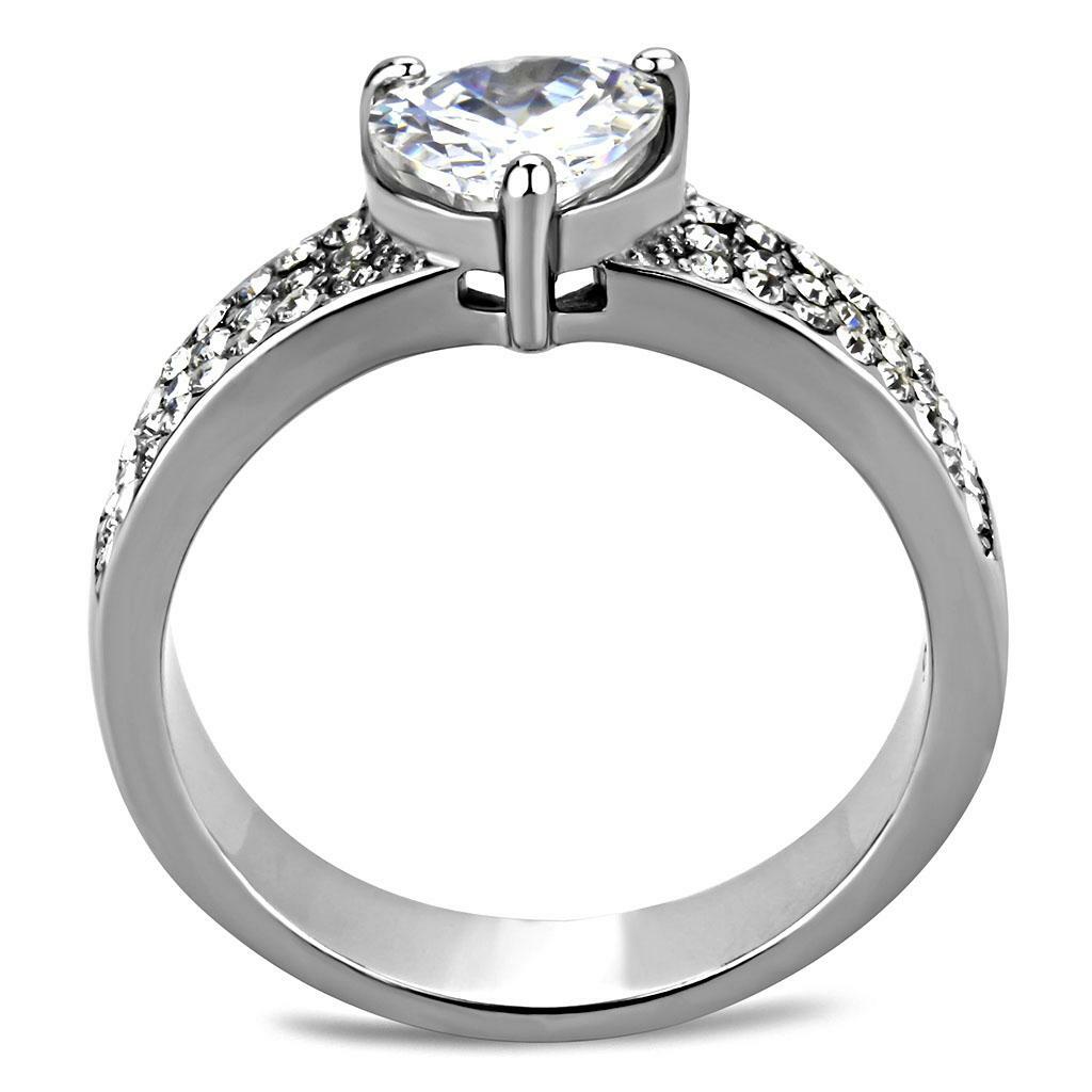 TK3505 – High polished (no plating) Stainless Steel Ring with AAA Grade CZ in