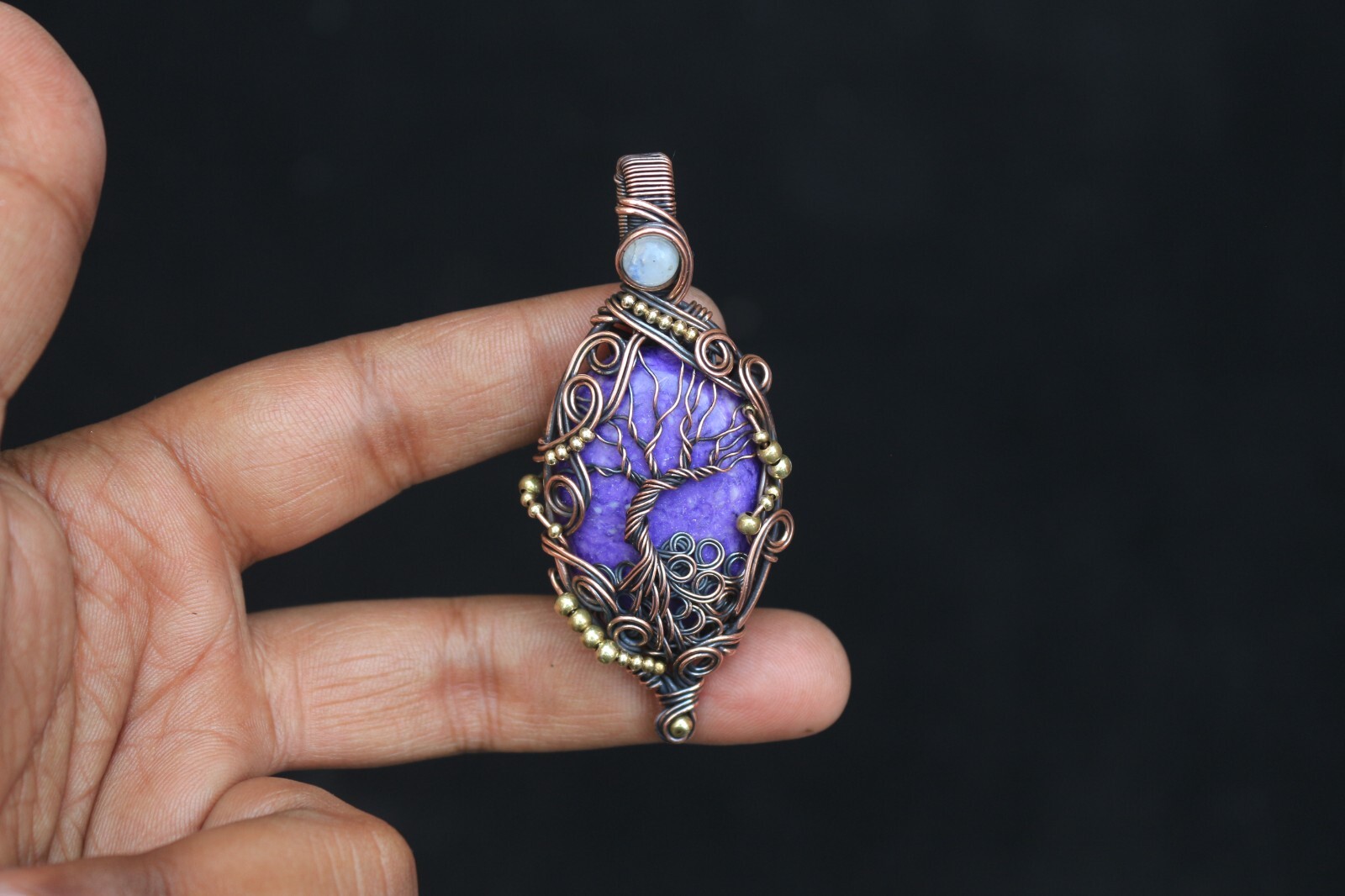 Tree Of Life Copper Wire Wrap Jewelry Purple Charoite Boho Pendant NK665