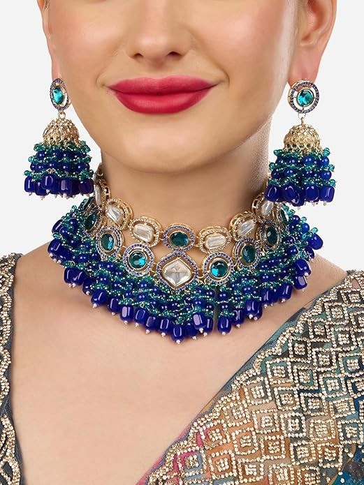 Traditional Kundan Choker Jewelry Set Gold Plated Indian Bridal Wedding Women