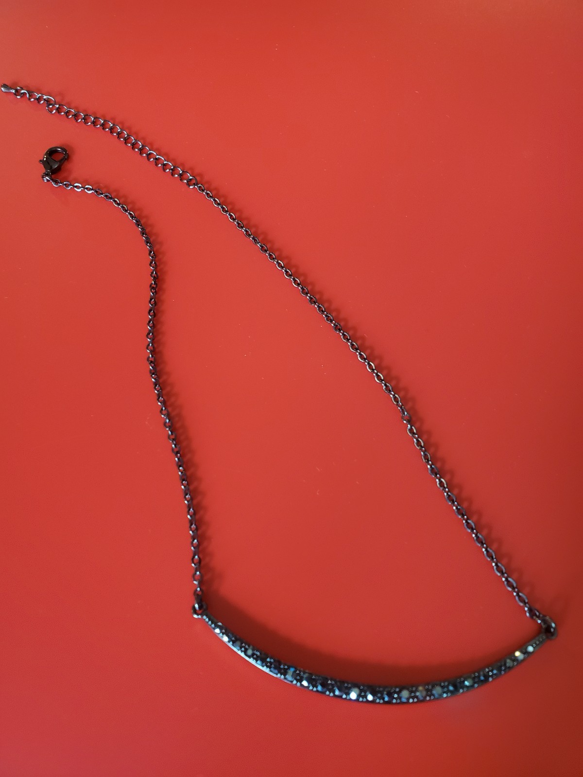 Park Lane Pretty Please Bar Pendant Hematite Black Chain Pave Crystals Necklace