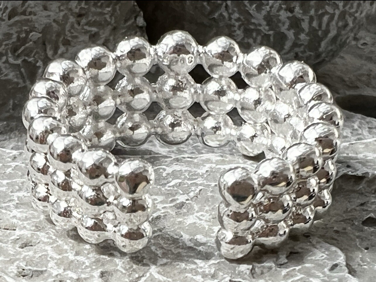 3 Tier Bubble Ball Ring Open Size No Silver Stamp? Selling As Costume Jewellery!