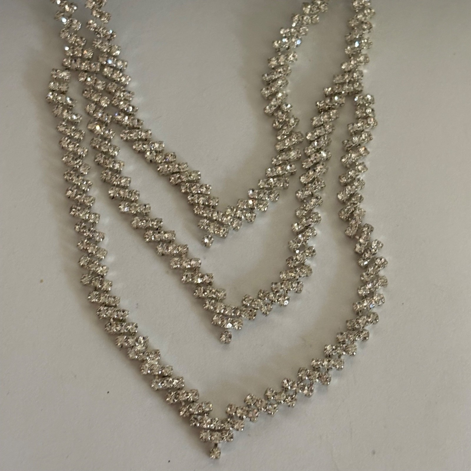 Rhinestone Layered Necklace Silver Tone Lobster Clasp Adjustable Elegant Formal