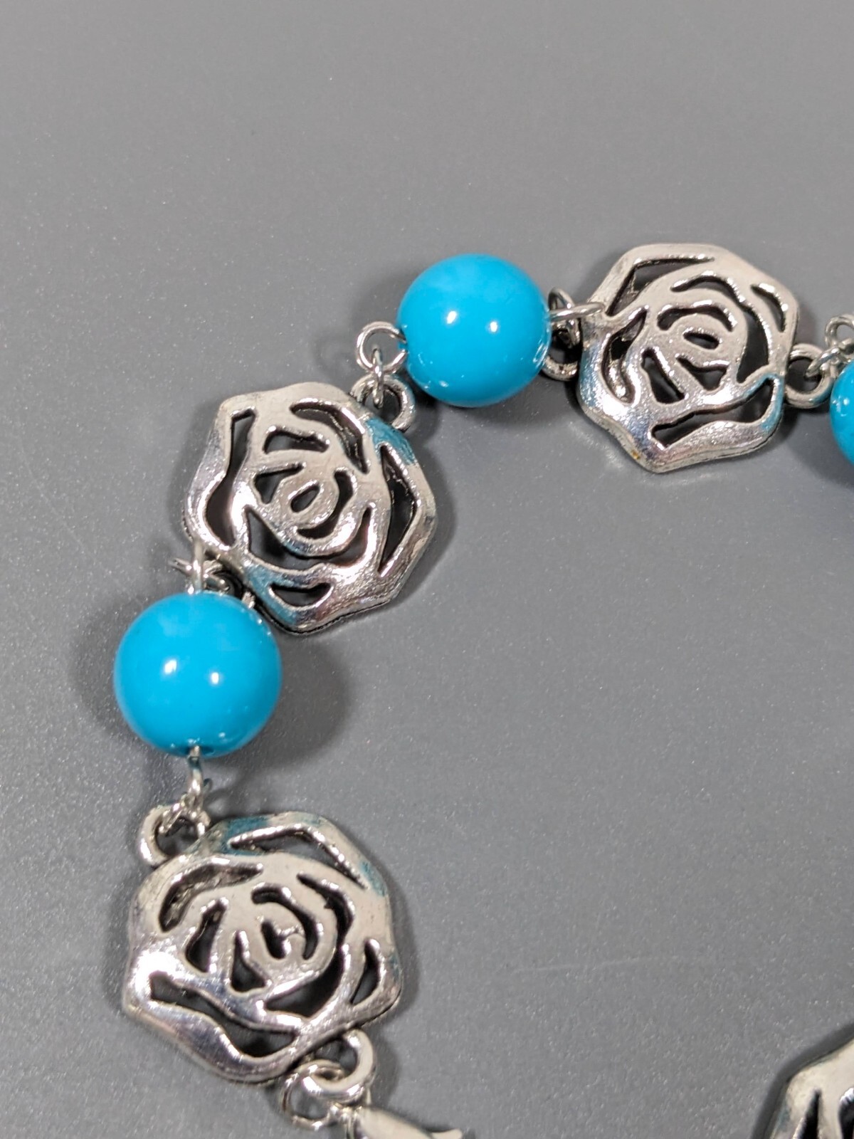 Beachy Coastal Aqua Blue Acrylic Faux Pearl Toggle Bracelet Chunky 9 in
