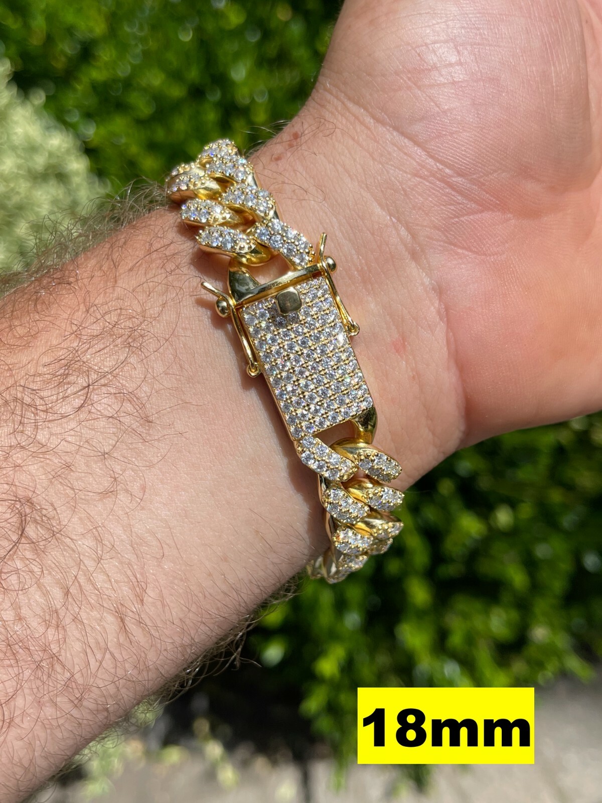 Real Miami Cuban Link Bracelet MOISSANITE 14k Gold Plated 925 Sterling Silver