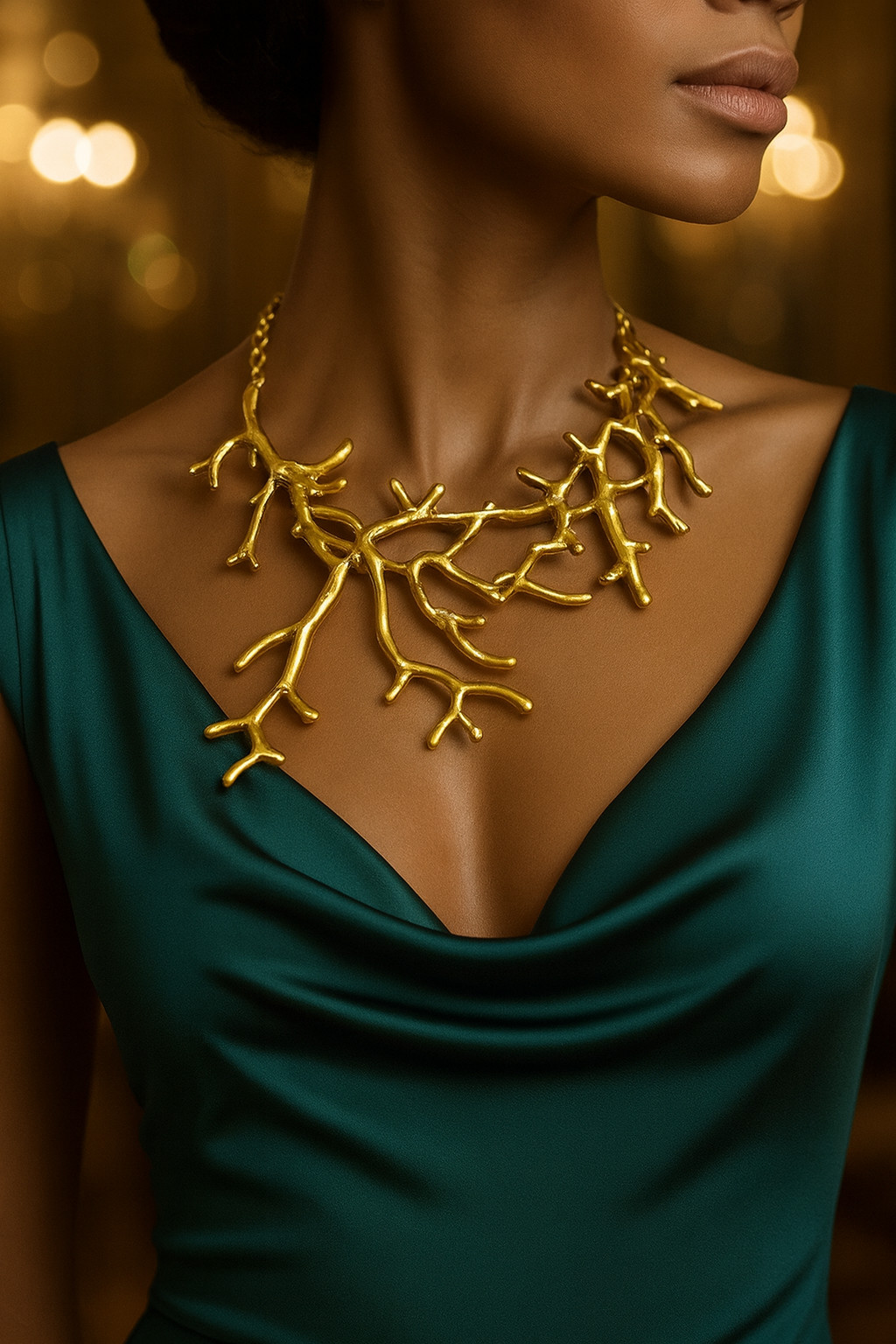 Luxury Gold Coral Branch Necklace Bold Statement Necklace