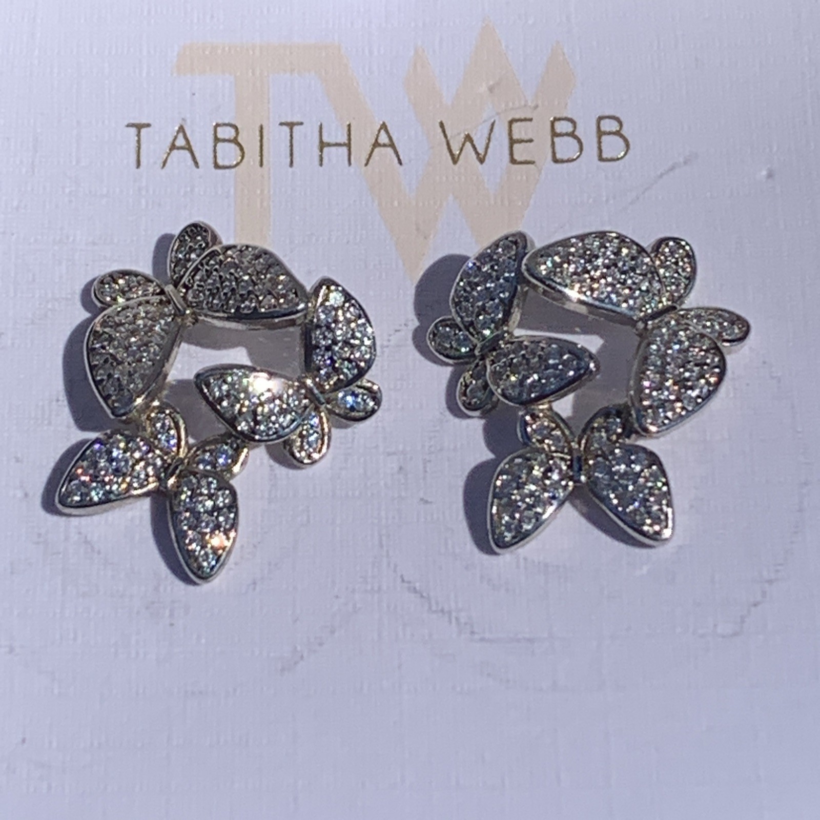 Tabitha Webb Sterling Silver CZ Butterfly Earrings Signed See Description