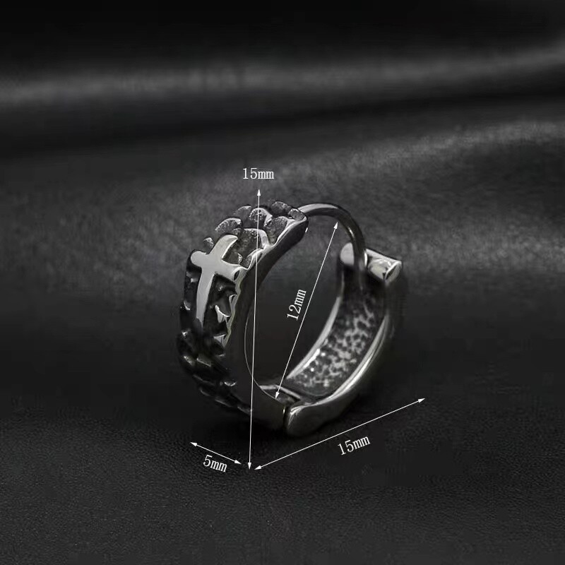 Mens Unisex Silver Cross Huggie Hoop Earrings Stainless Steel Punk Rock Jewelry