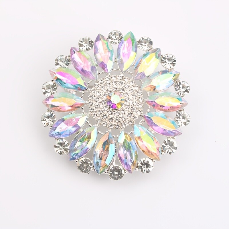 Multicolor Rhinestone Brooch Pin Luxury Glass Crystal Flower Accessory for Women