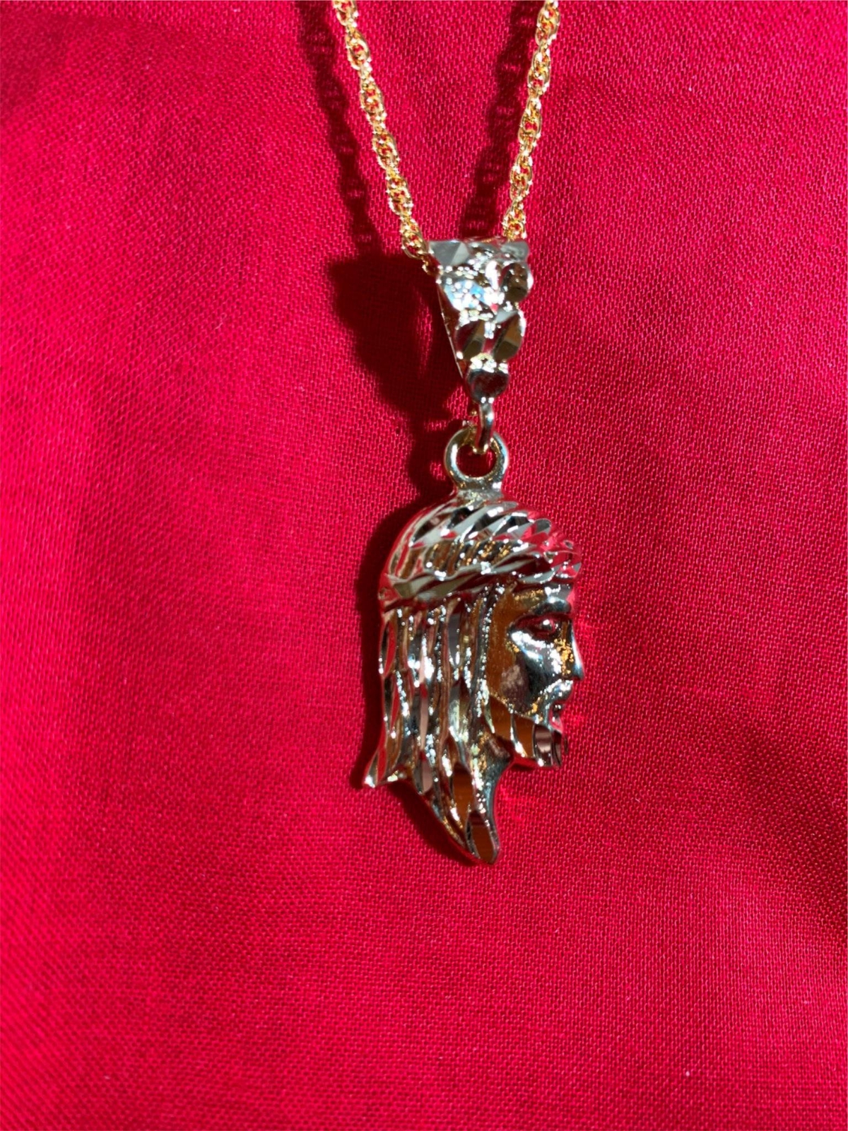 14 KT GOLD PLATED CHRIST FACE CHARM ALMOST 2 INCHES HIGH-3006A