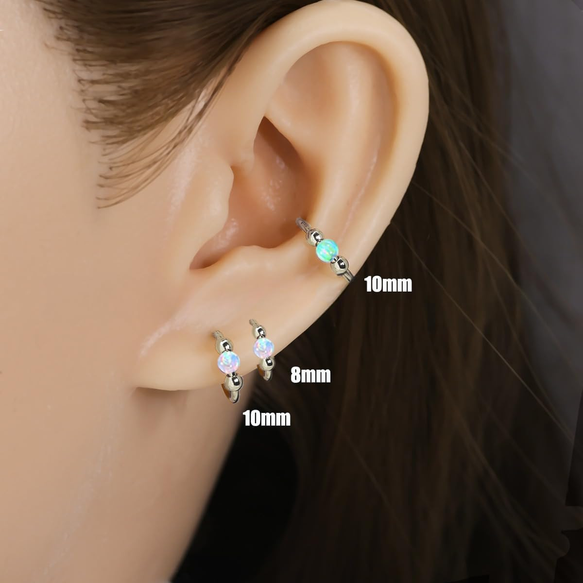 2 Pcs Small Cartilage Hoop Earrings for Women Men, 18G Opal Silver Earrings Hypo