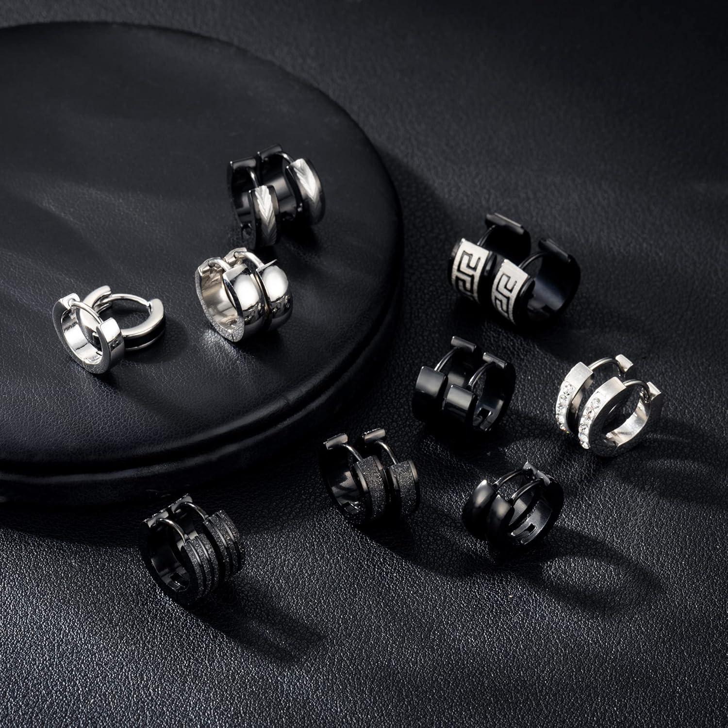 RIOSO 9Pairs Hoop Earrings for Men Stainless Steel Black Men’S Hoop Earring