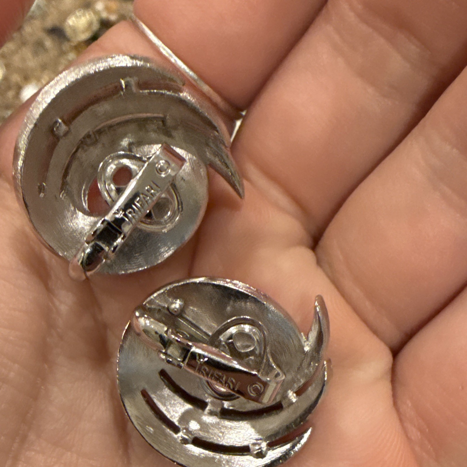 Trifari Silver Tone Round Swirl Clip-On Earrings