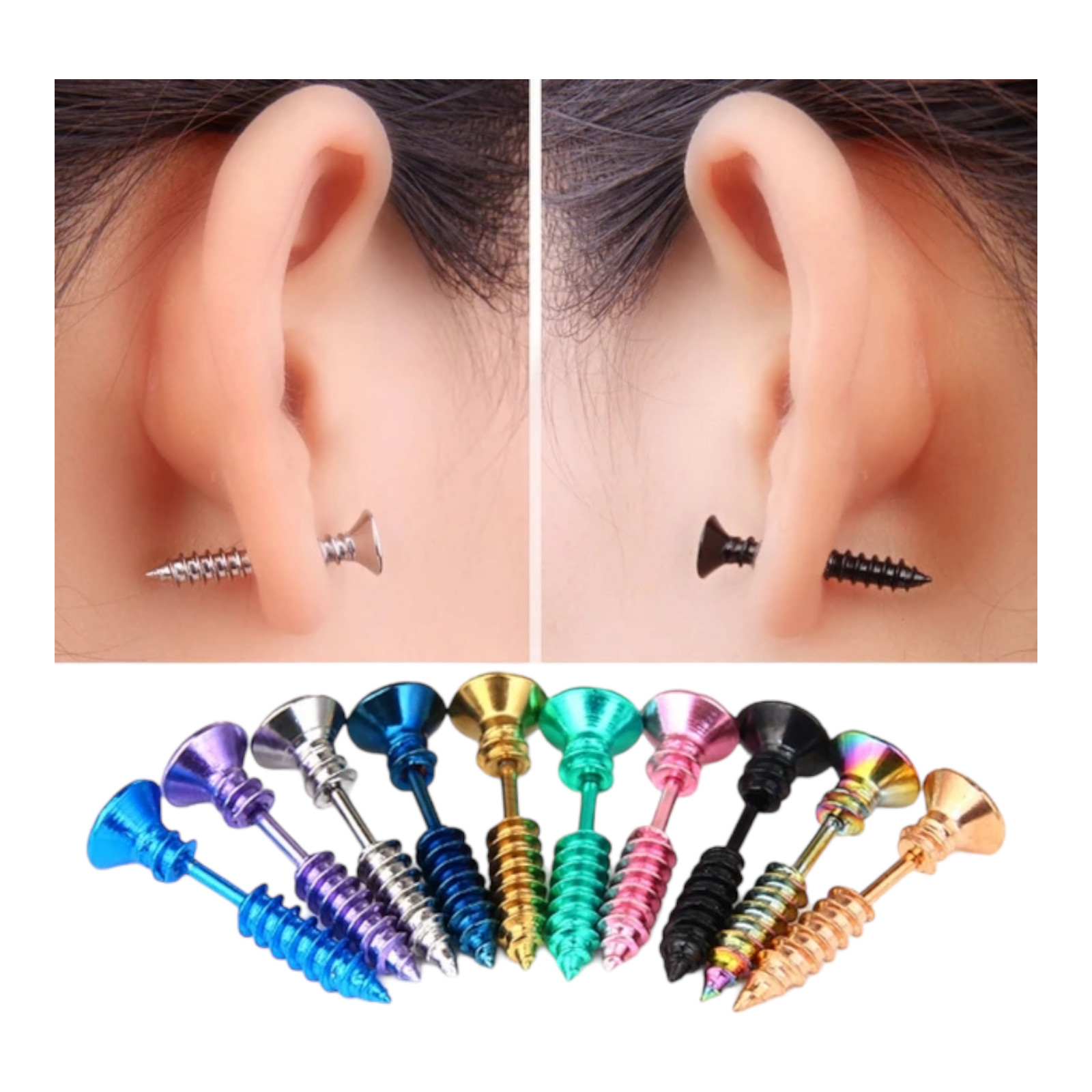 Stainless Steel Unisex Multicolor Punk Style Stud Screw Earrings Fashion Jewelry