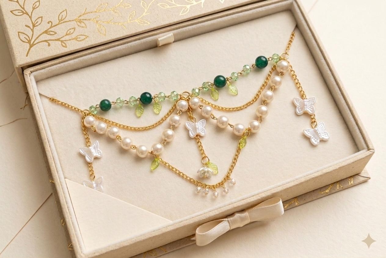 Butterfly Pearl Necklace, Cottagecore Necklace, Pearl Choker
