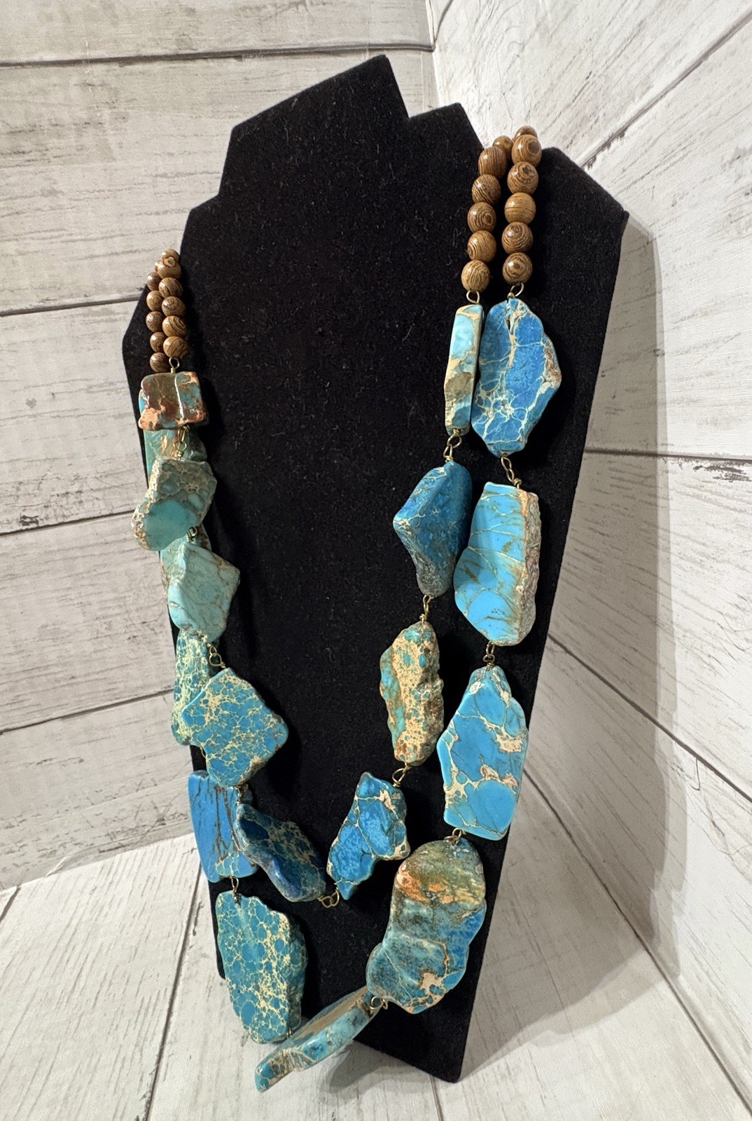 Chunky Sky Blue Jasper Slabs Double Strand Statement Artisan Necklace BNWT