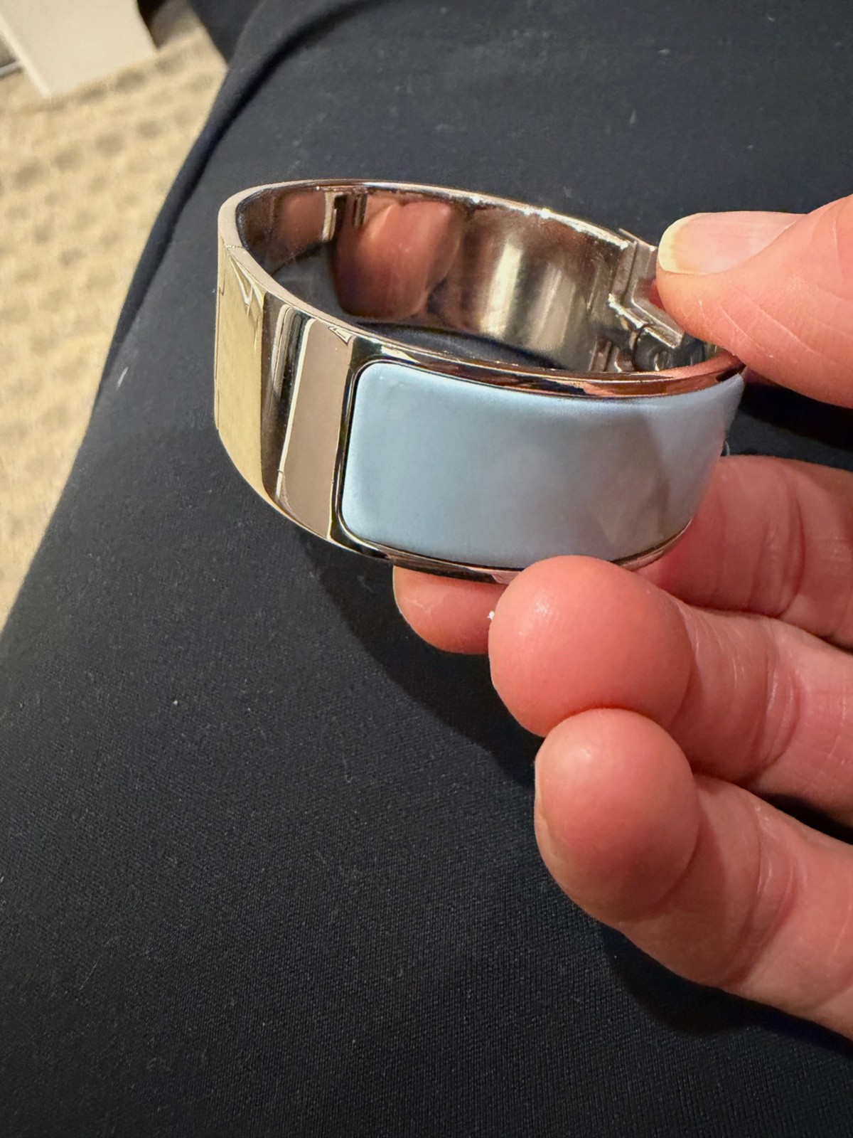 Hermes Click H silver bracelet with sky blue enamel
