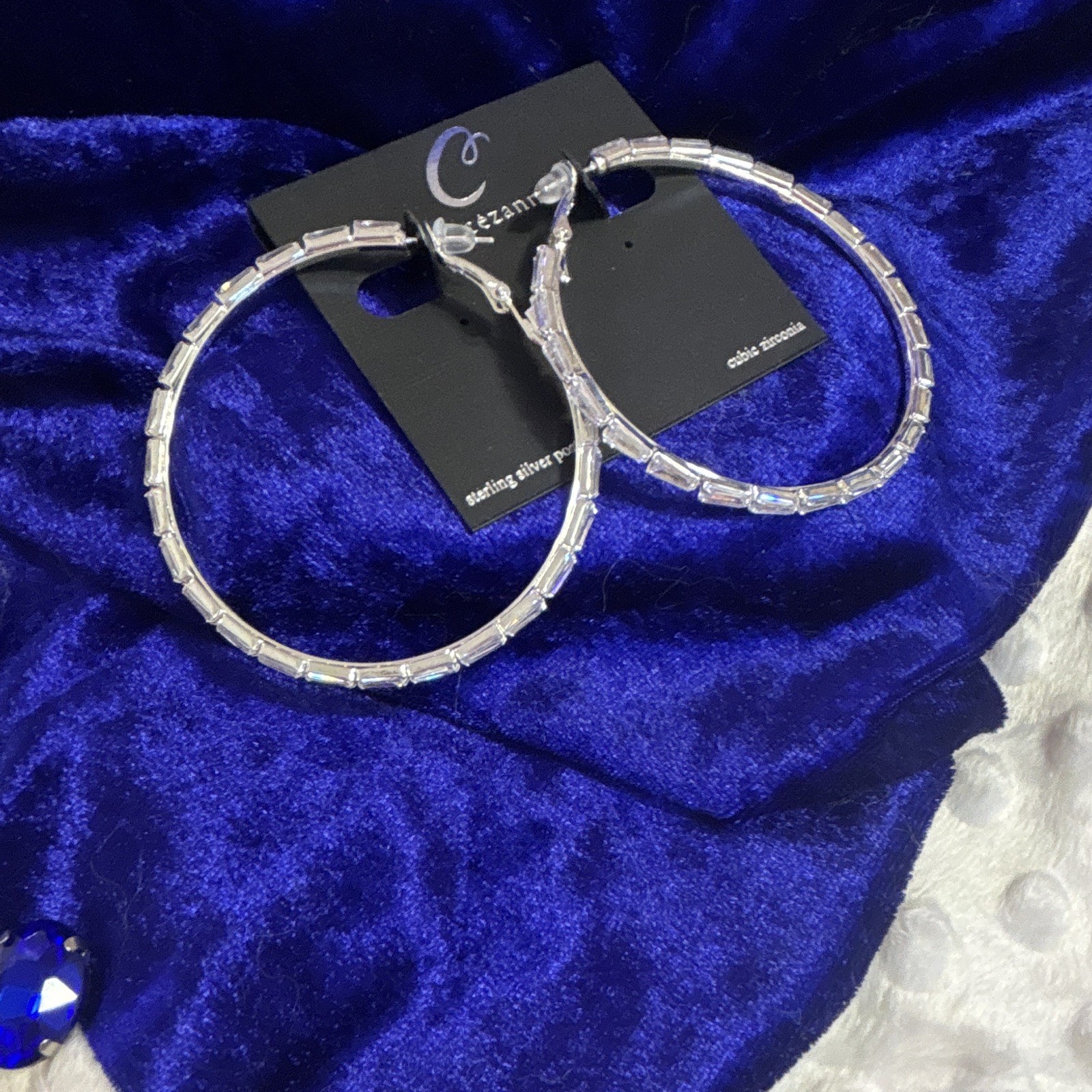 Cezanne Silver Tone Clear Cubic Zirconia Baguette Hoop Earrings Latch Back