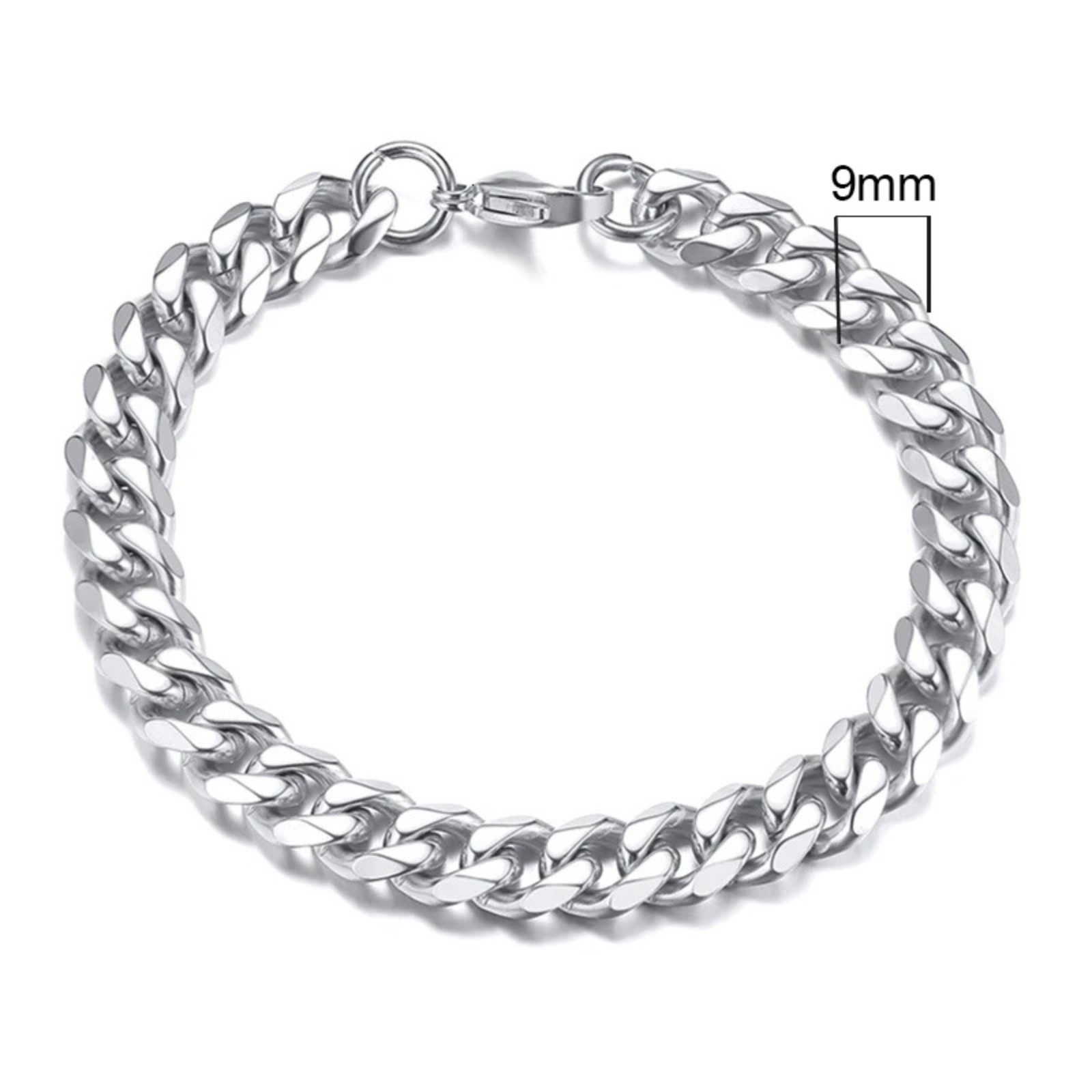 Silver Stainless Steel Curb Cuban link Chain Bracelet Unisex Women Men 9mm