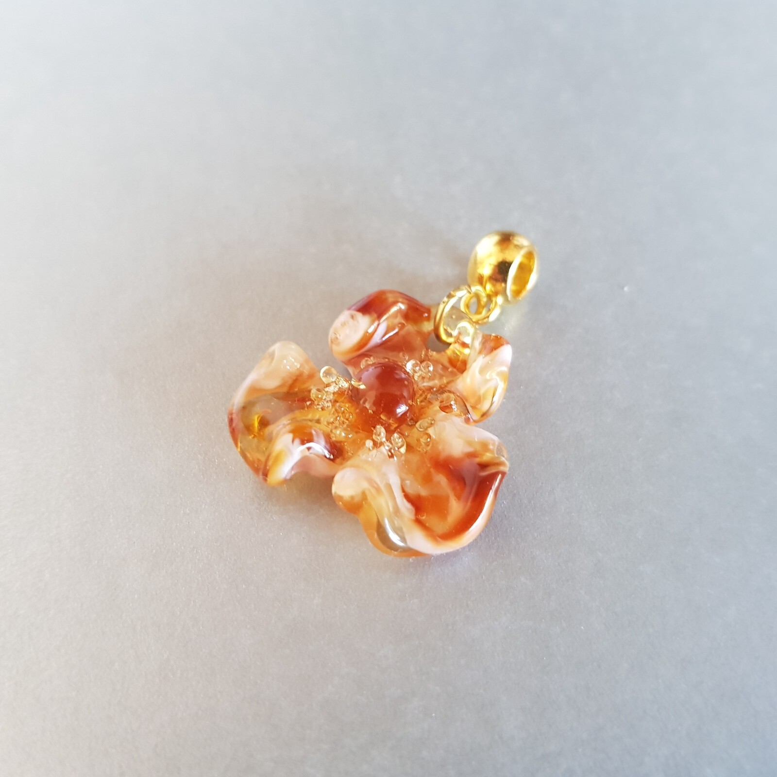 Flower Transparent Light Brown Beige Tea Colors Genuine Murano Glass Necklace