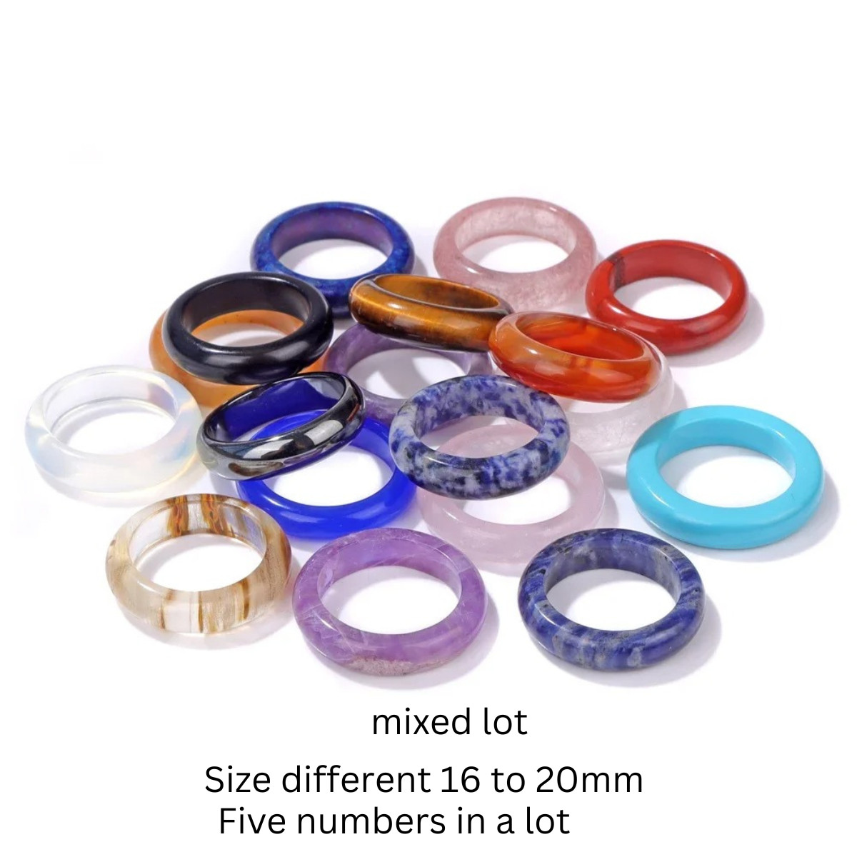 Mixed Natural Stone Round Rings For Women Men Healing Jewelry 5PCs