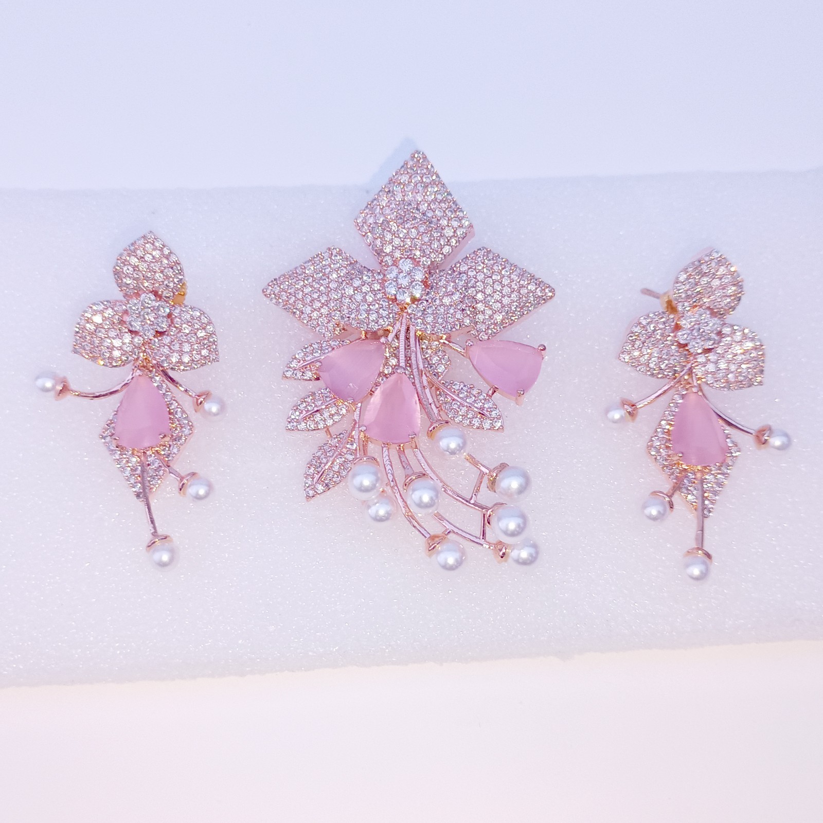 Multi Stone & Cubic Zirconia Pendant -Stud, Wedding Gift, South Indian Jewelry