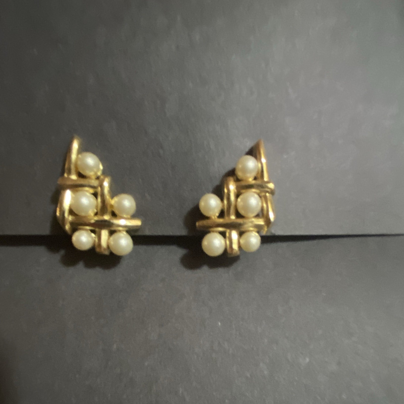 Vintage Trifari clip on earrings, pearl and gold tone