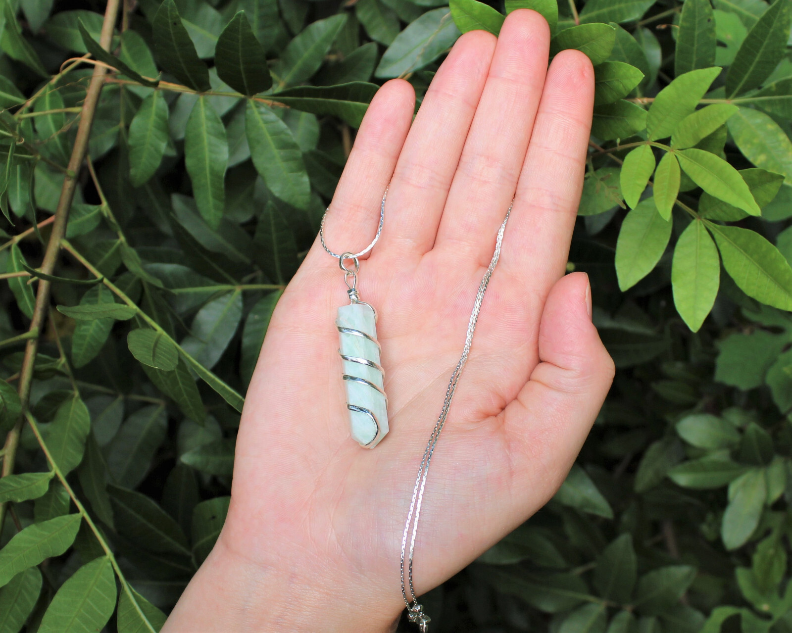 Amazonite Spiral Wire Wrapped Point Pendant / Necklace