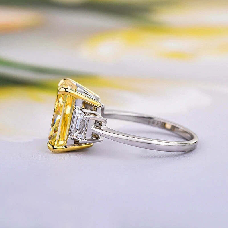 4Ct Radiant Canary Yellow Diamond Simulated Engagement Ring 14KWhite Gold Plated
