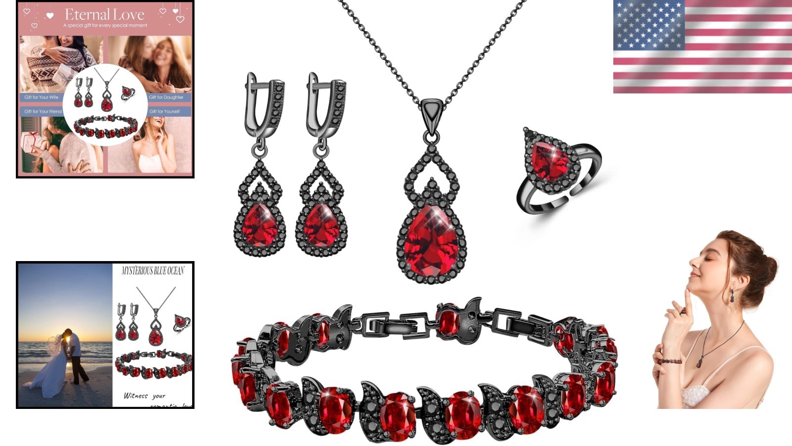 Birthstone Necklace Earrings Bracelet Set