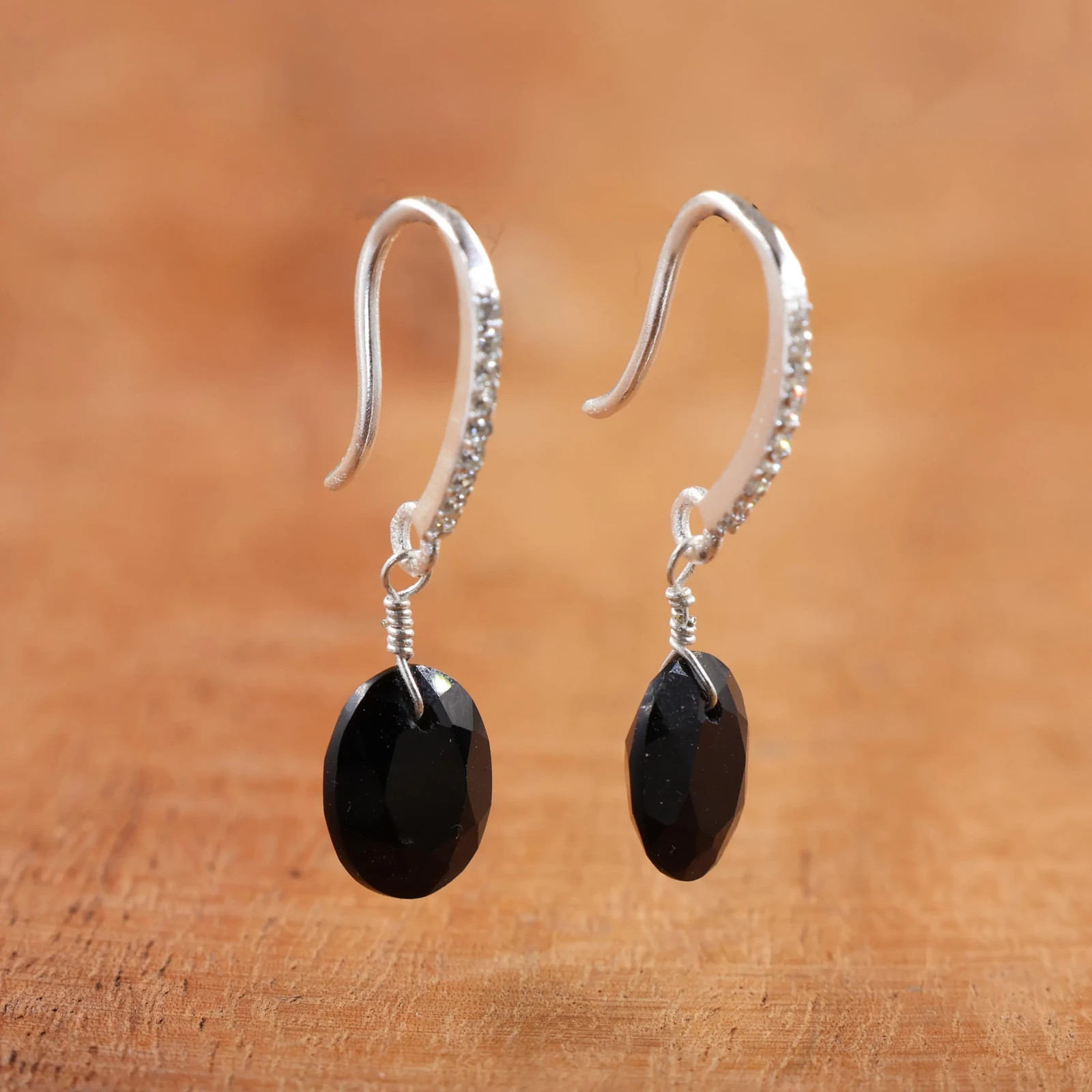 Black Onyx Hook Earrings, Handmade Gemstone Jewelry, Chic Statement Earrings